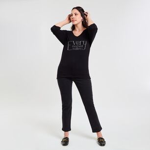Polera Lisa Dise&ntilde;o Delantero Manga 3/4 Cuello V Mujer Sexy Large