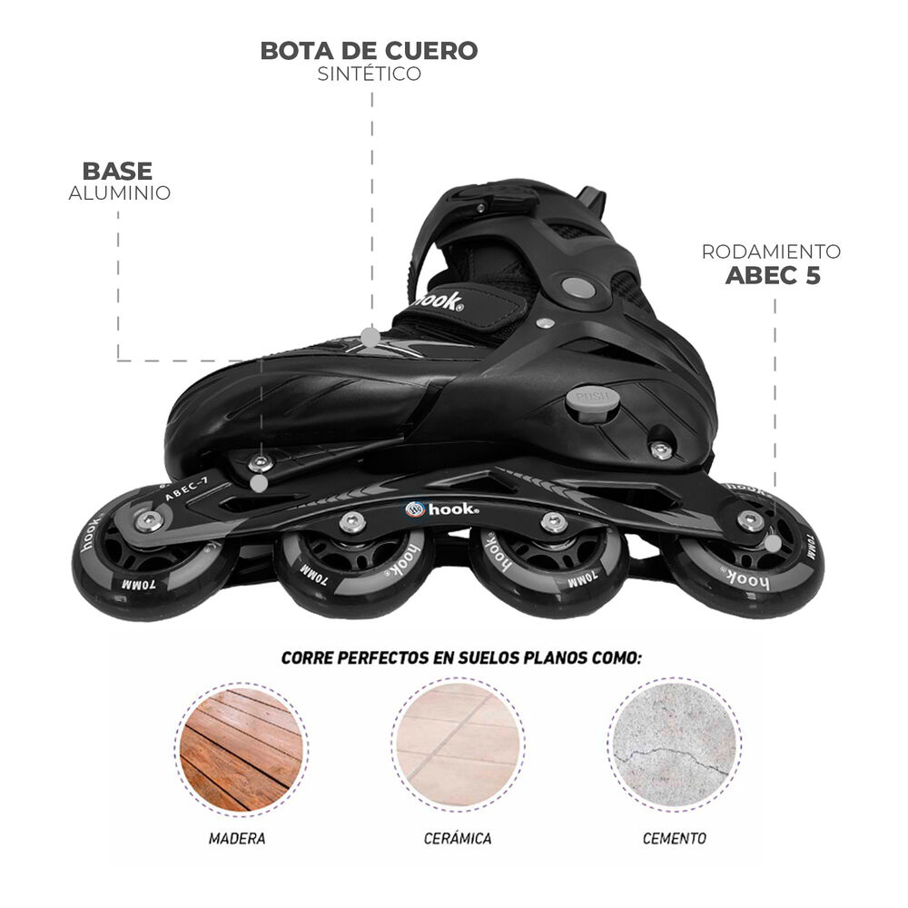 Patines En Linea Extensibles Hook Fitness Negro L (38-41) image number 7.0