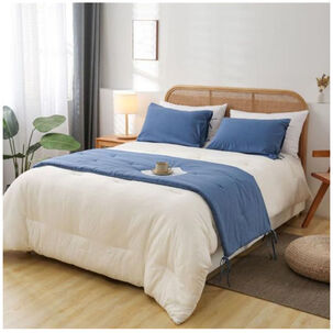 Set Piecera De Lino Azul 80 X 210 +2 Fundas