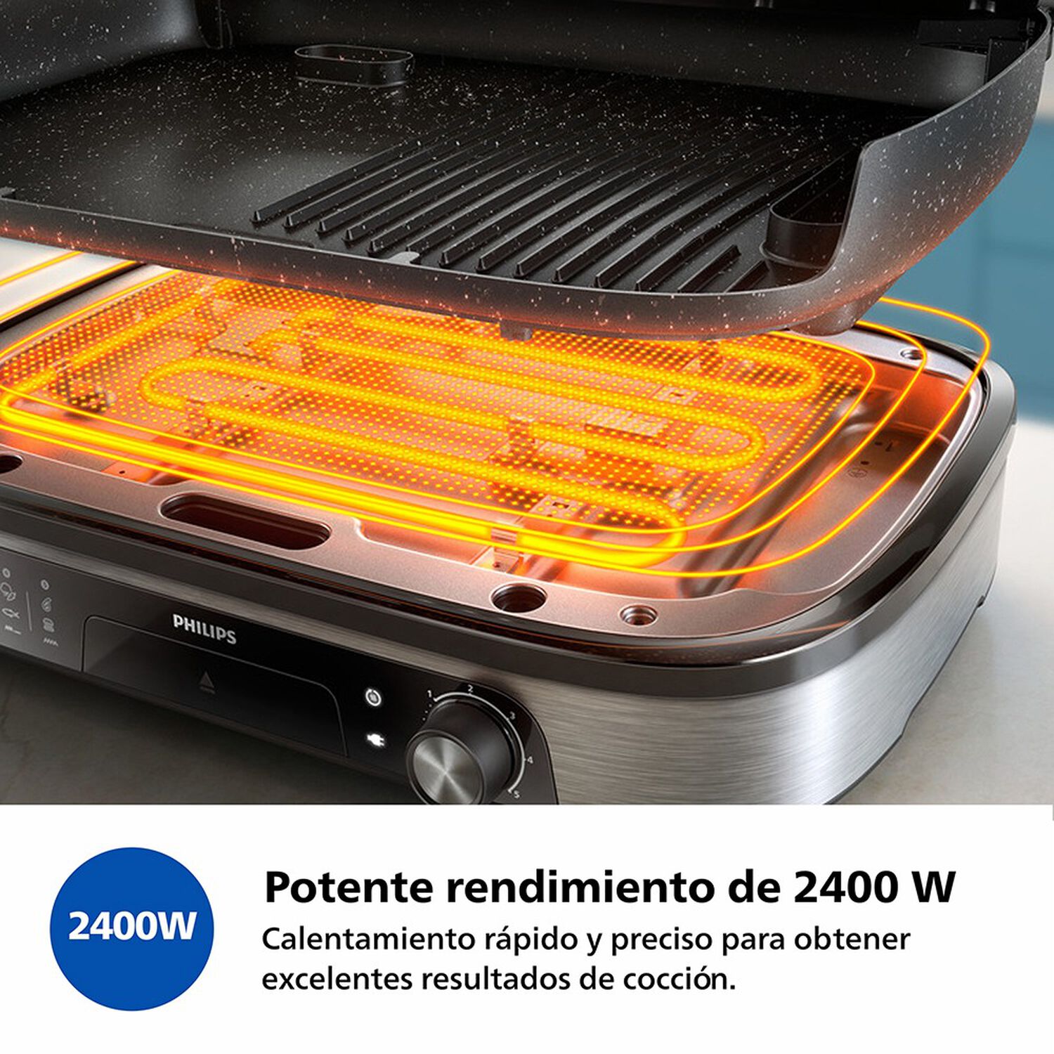 Parrilla El&eacute;ctrica 2400w Ahumador Infusor Hd6212/90 Philips image number 7.0