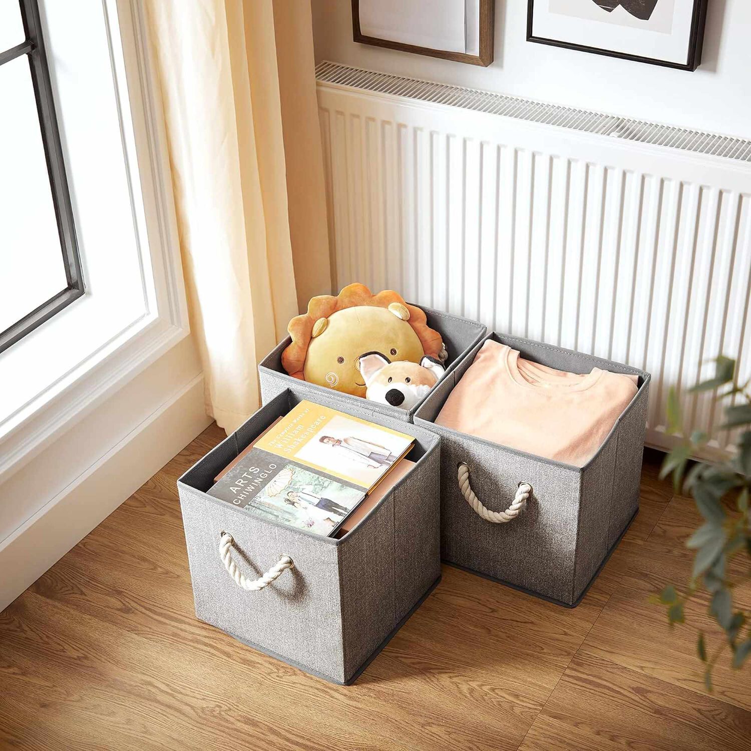 Set De 3 Cajas Organizadoras De Tela Plegables Con Asas image number 5.0