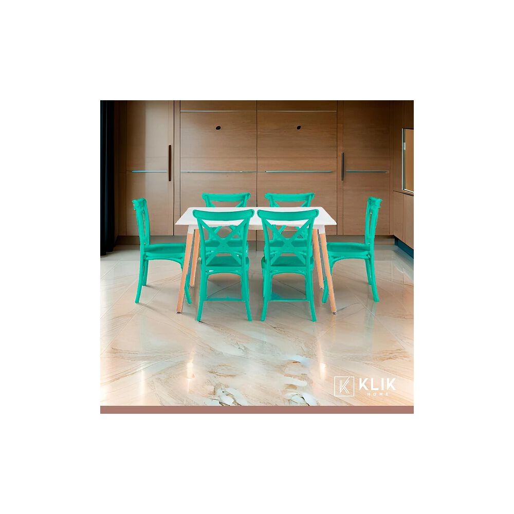 Comedor Rectangular Blanca 120x80cms + 6 Silla Crossback Danubio Menta image number 1.0