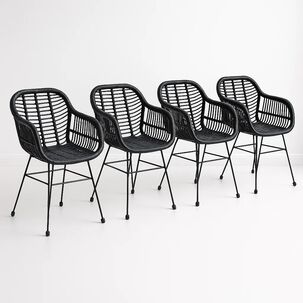 Pack De 4 Butacas Con Apoyabrazos De Terraza Rattan Grecia Color Negro