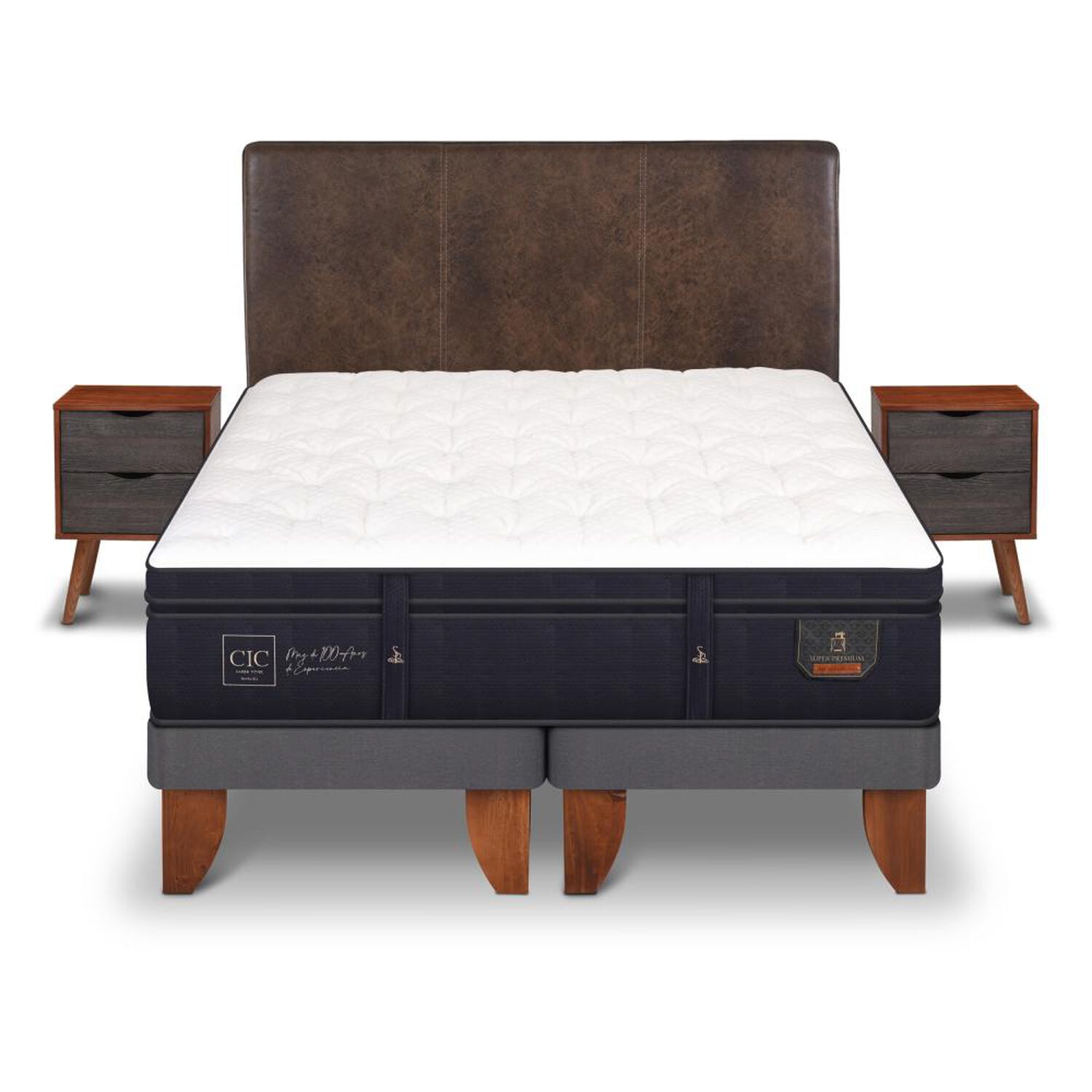 Cama Europea Cic Super Premium / 2 Plazas / Base Dividida + Set De Maderas image number 0.0