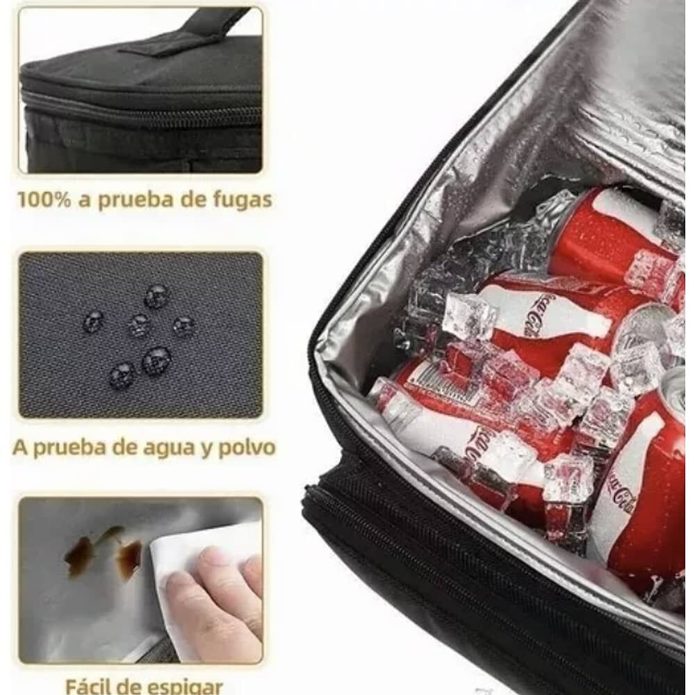 Bolso Lonchera T&eacute;rmica Tela Oxford Multicolores Port&aacute;til. Negra image number 2.0