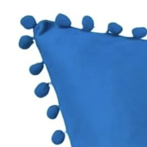 Funda De Cojines Con Pompones. Medida 45x45. Terciopelo. Celeste