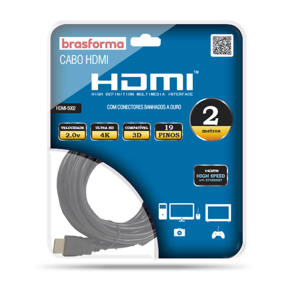 Cable Hdmi 2 Metros 4k 2.0v 3d Ready Arc Hdmi5002 Brasforma image number 0.0