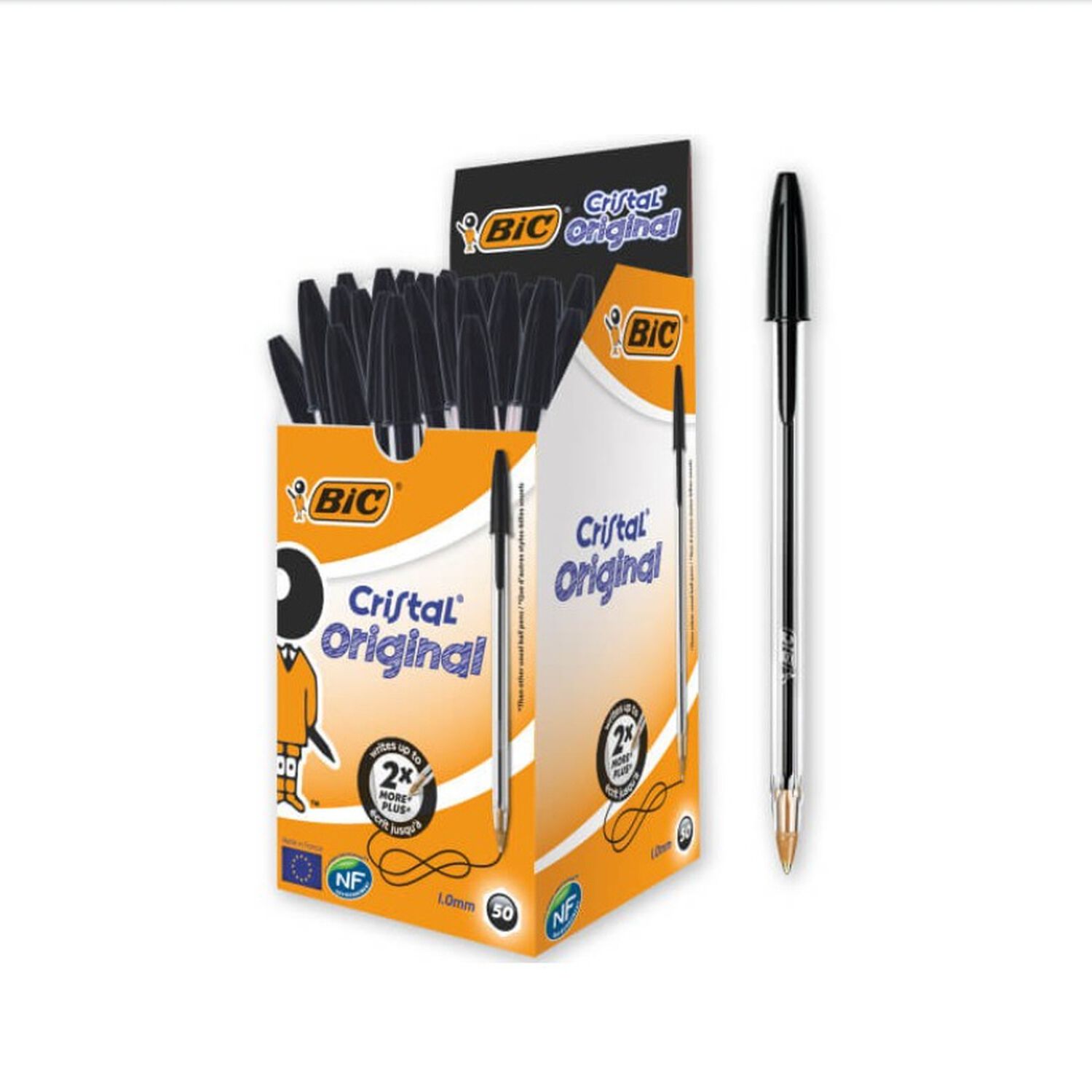 Pack 50 Bic Cristal 1.0mm Punta Media Negro image number 0.0