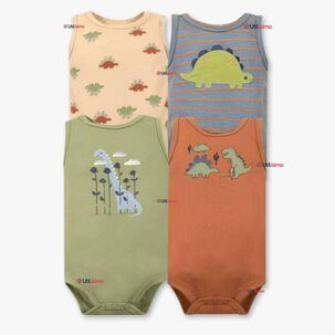 Pack 4 Bodys Niño Sin Manga Tedmimak 100% Algodón Baby Dino