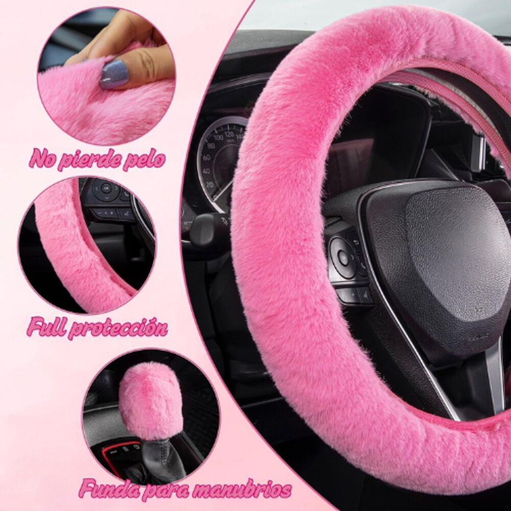 Kit Funda De Volante Pomo Freno Cinturon Reposabrazos Felpa image number 3.0