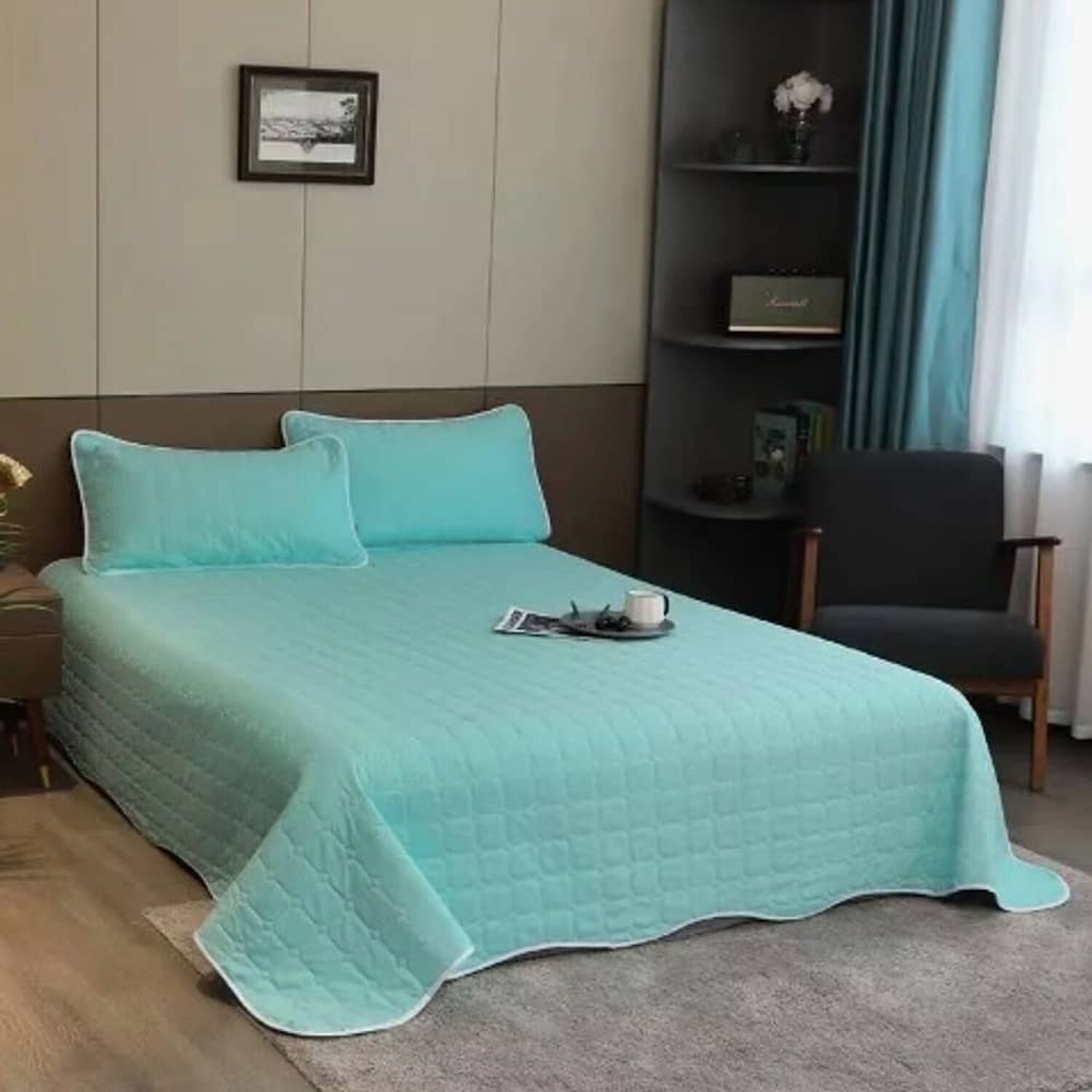 Cubrecama Quilt Cobertor King Celeste Y Blanco image number 2.0