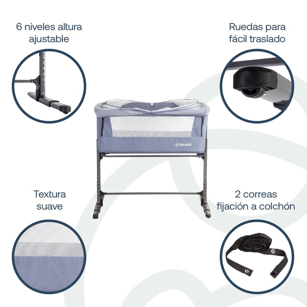 Cuna Colecho Con Mosquitero Myside Lx Azul Bebesit image number 2.0