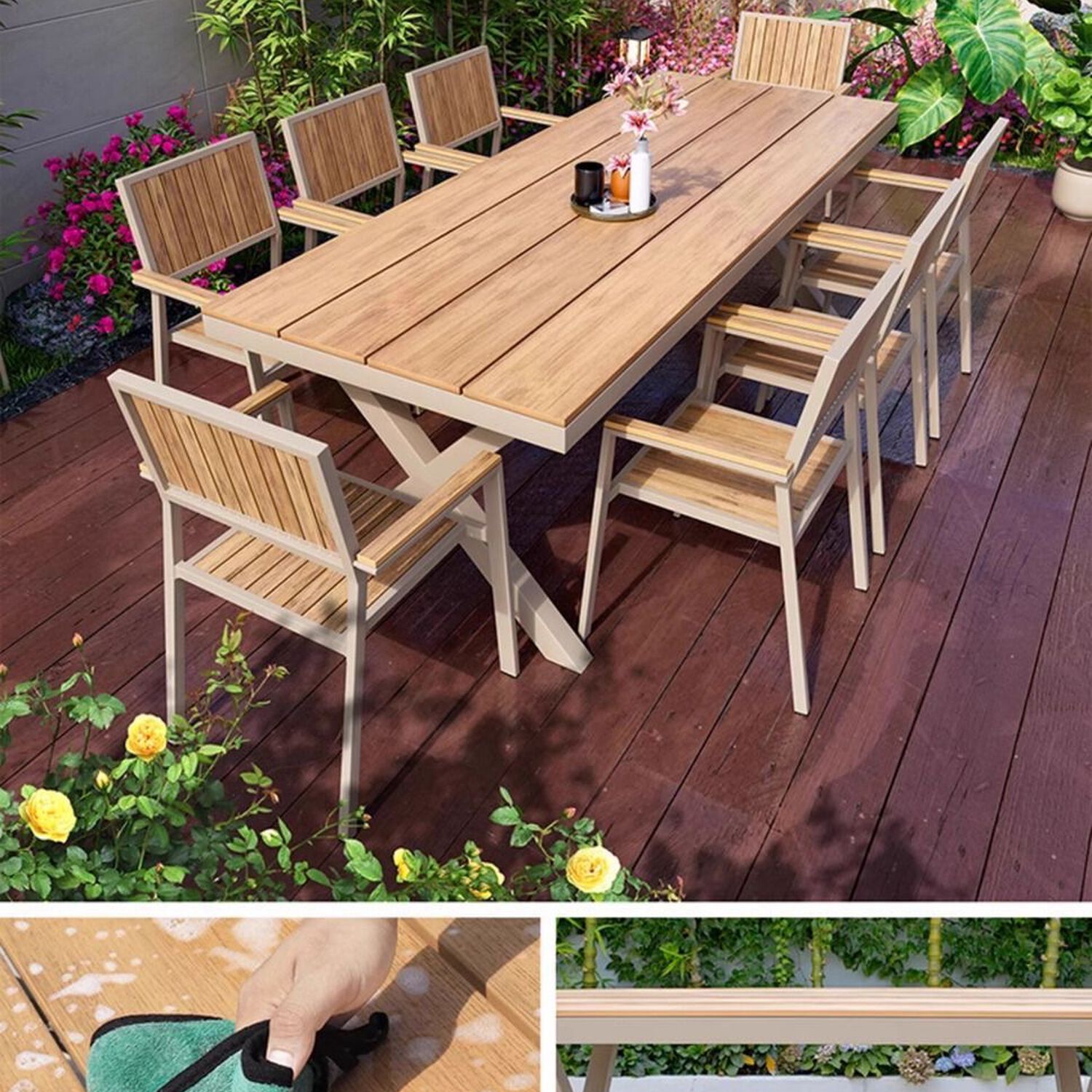 Juego De Comedor Exteriores 220cm Y 8 Sillas Impermeables image number 2.0