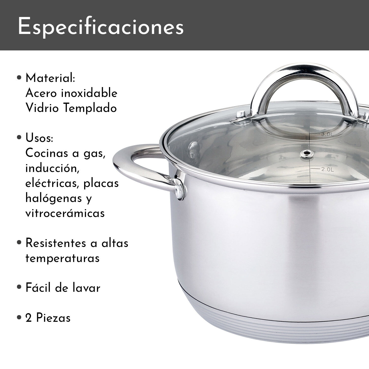 Olla De Acero Inoxidable 24 Cm 6.1 Lts image number 3.0