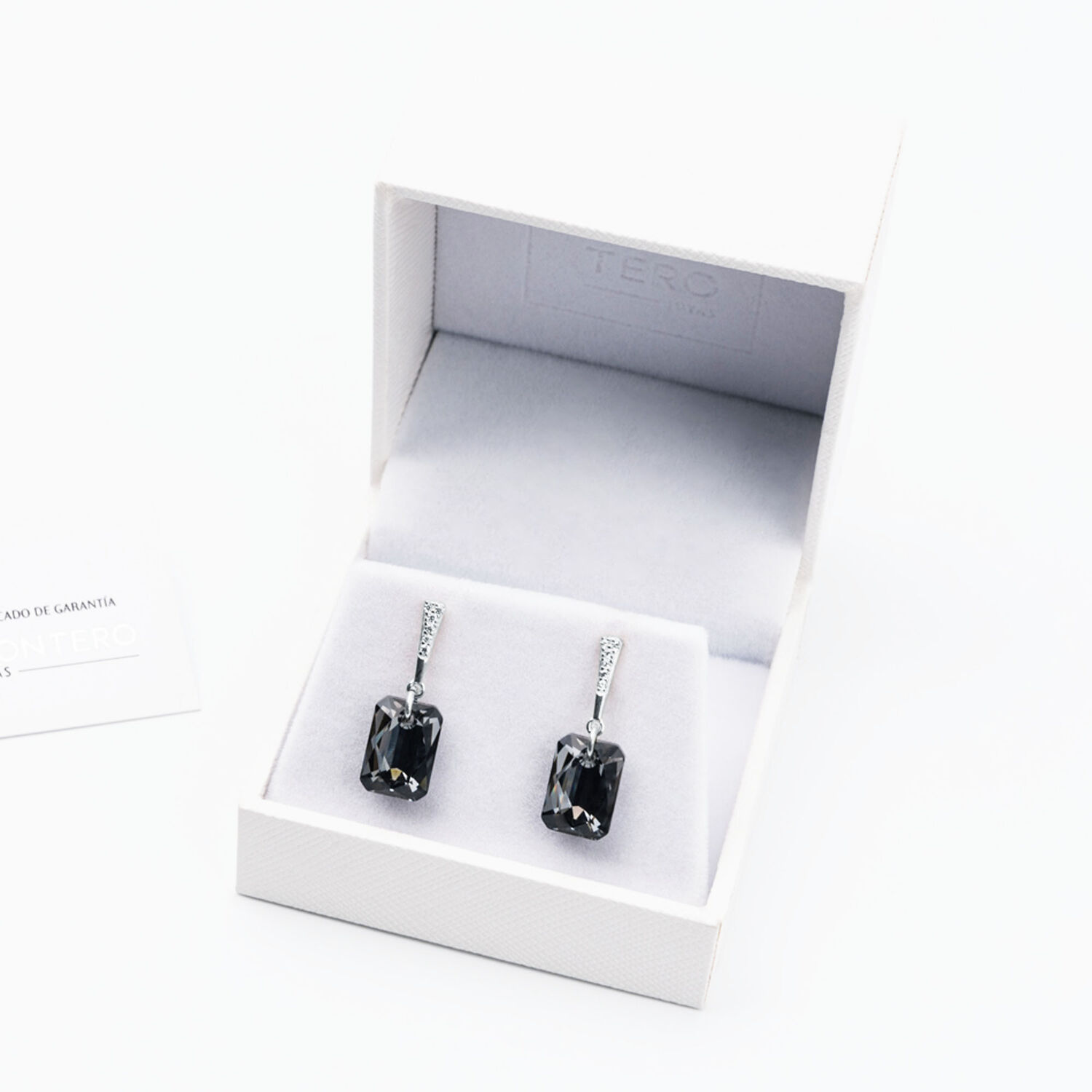 Aros Estefania Plata Italiana 925 Y Cristales Genuinos Silver Night image number 2.0