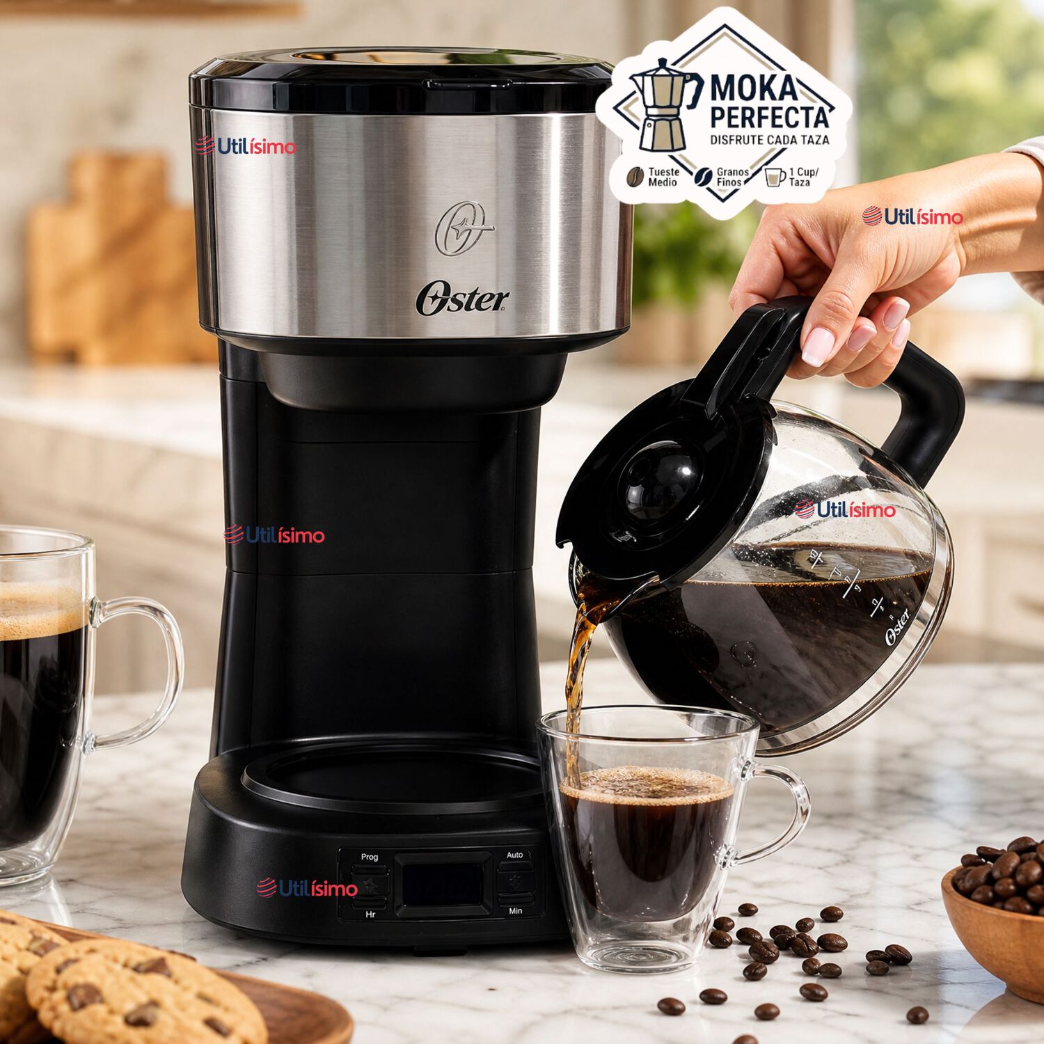 Cafetera Programable Oster 8 Tazas En Acero Inoxidable Bvstdc10ss