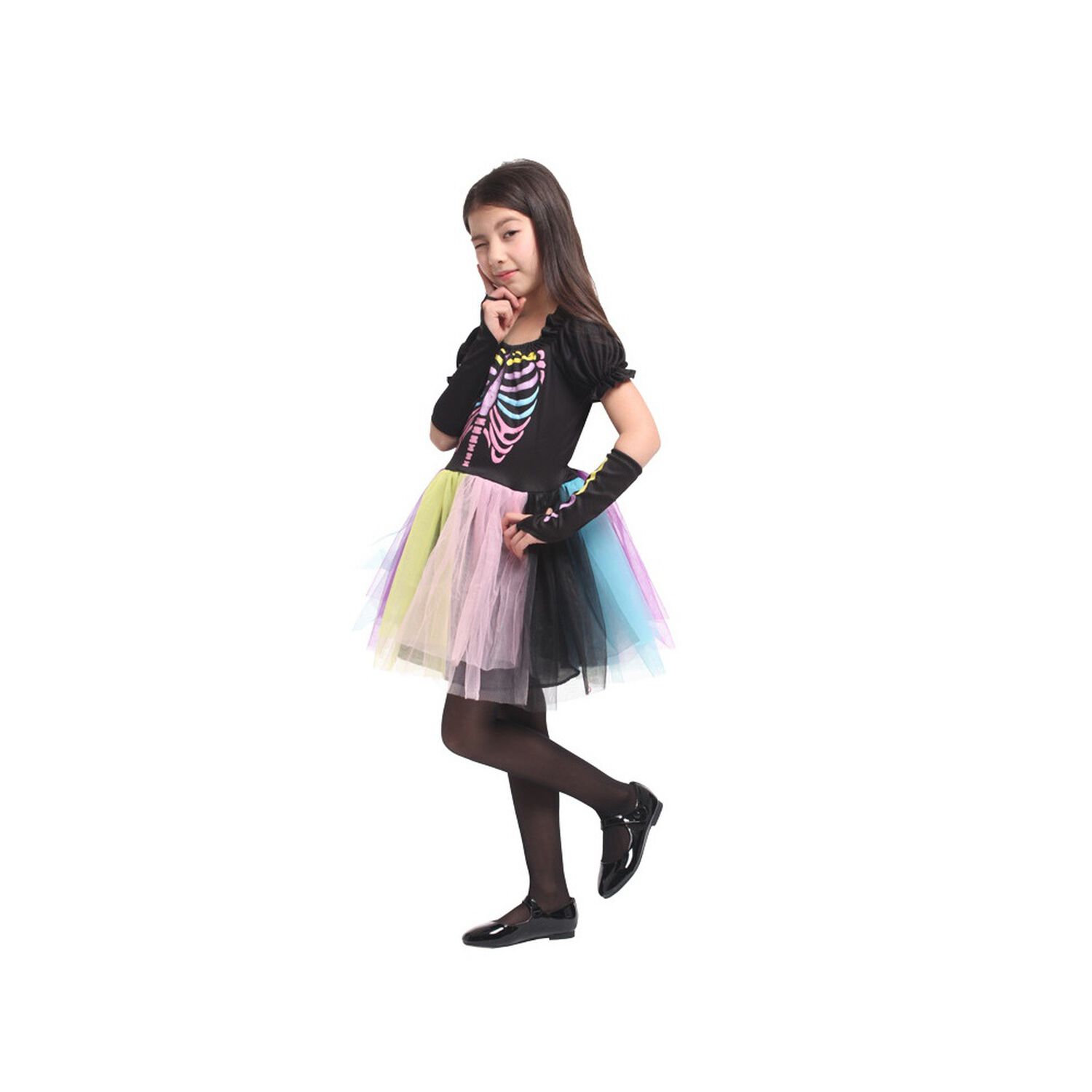 Disfraz Cosplay Esqueleto Arcoiris Ni&ntilde;a image number 2.0