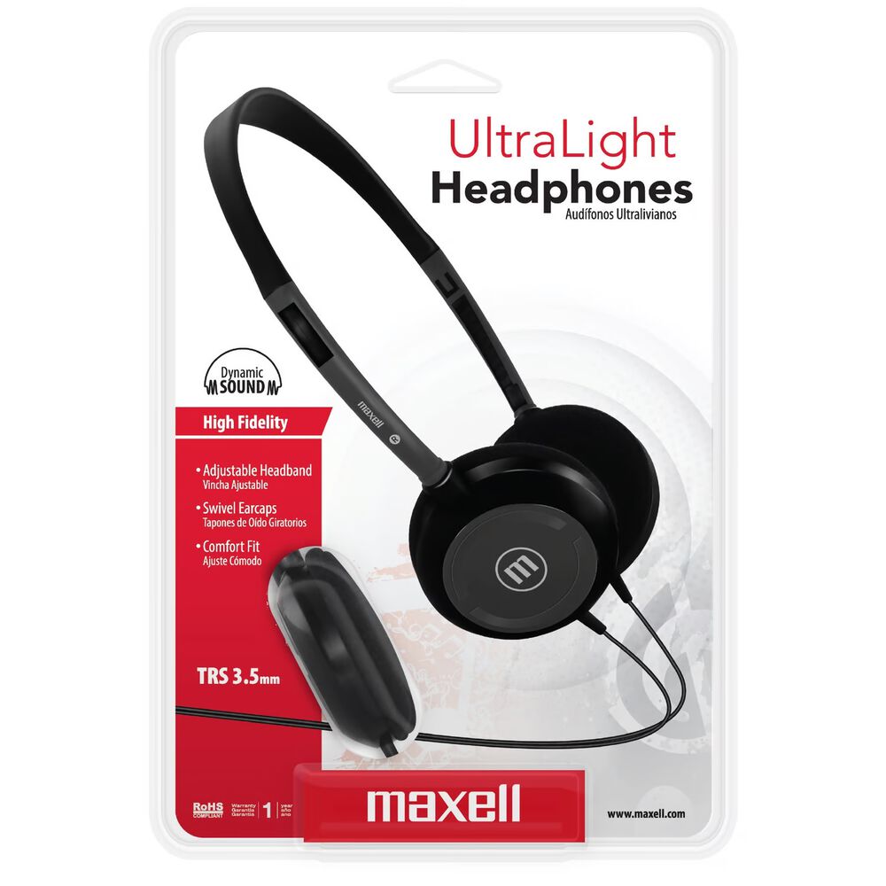 Audifonos Hp-200 Maxell Dynamic Ultralight Headphones Trss Color Negro image number 2.0