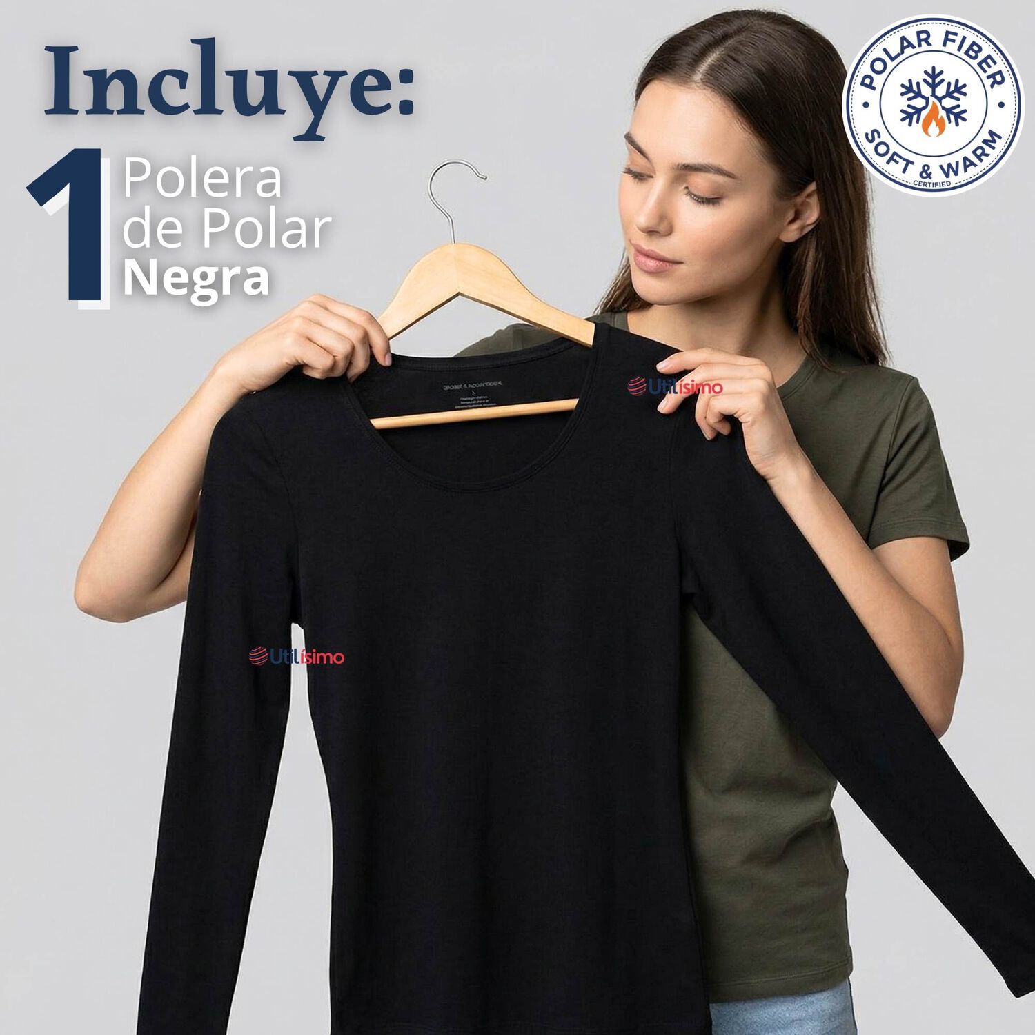 Camiseta Polera Polar Primera Capa Negro Manga Larga Mujer image number 1.0