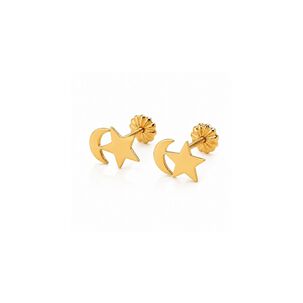 Aros Estrella Y Luna Oro 18k 1gr Mujer Ni&ntilde;a Hipoalerg&eacute;nic Dorado