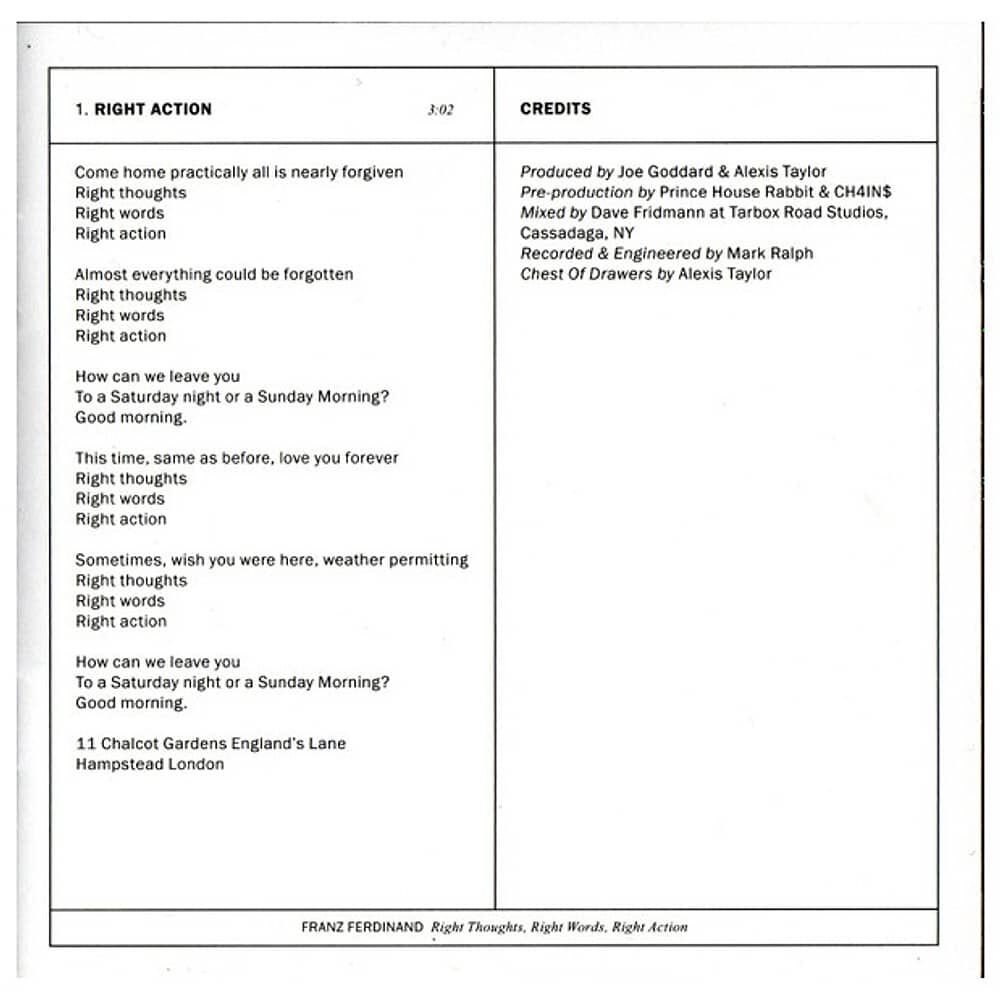 Franz Ferdinand - Right Thoughts, Right Words, Right Action | Cd image number 6.0