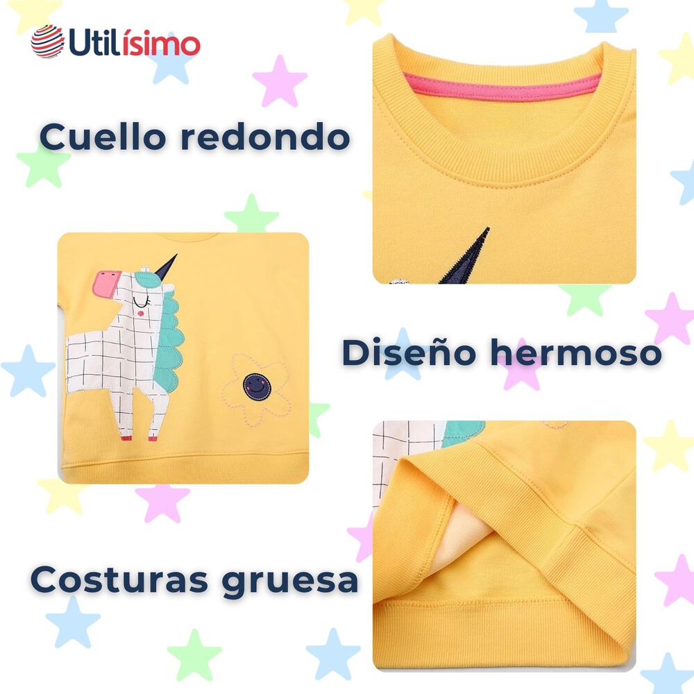 Polerón Niña Manga Larga 100% Algodón Amarillo Unicornio image number 3.0