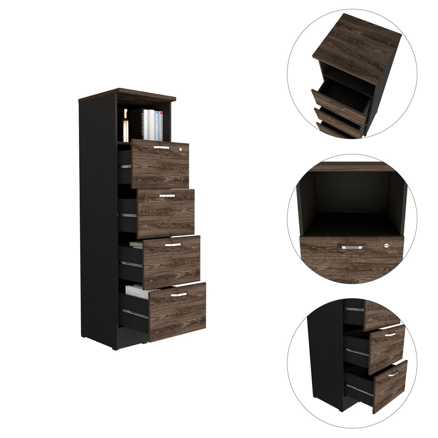 Cajonera 161,6x47,5x45 Cm Fm-004n Negro Y Caf&eacute; Oscuro image number 4.0