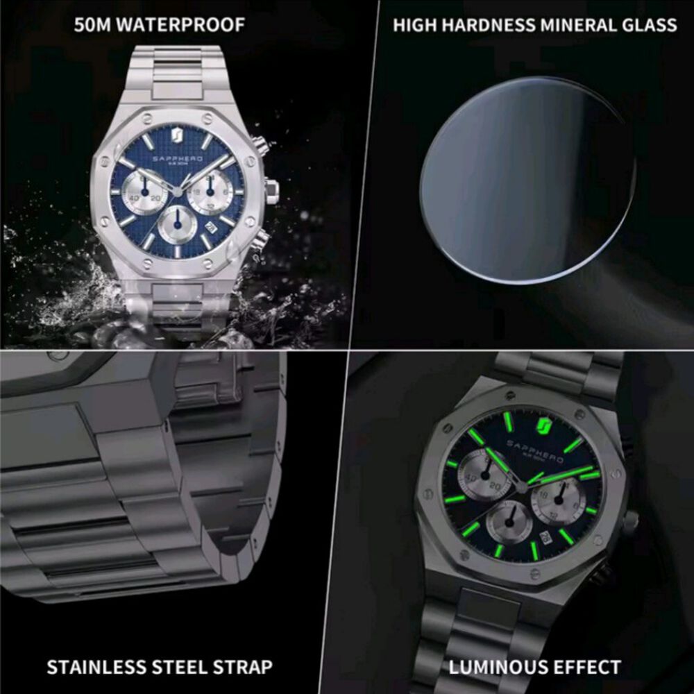 Reloj Sapphero Hombre Cronografo Acero Inoxidable Cuarzo image number 3.0