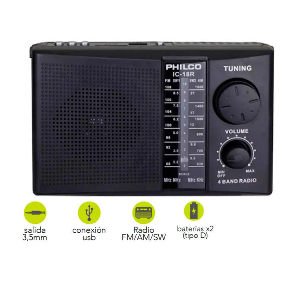 Radio 4 Bandas Recargable Ic-18r Usb Sd Philco image number 1.0