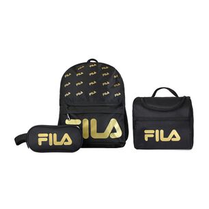 Set Fila Mochila 16lts Urbanix + Lonchera T&eacute;rmica + Estuche Spark Negro-gold