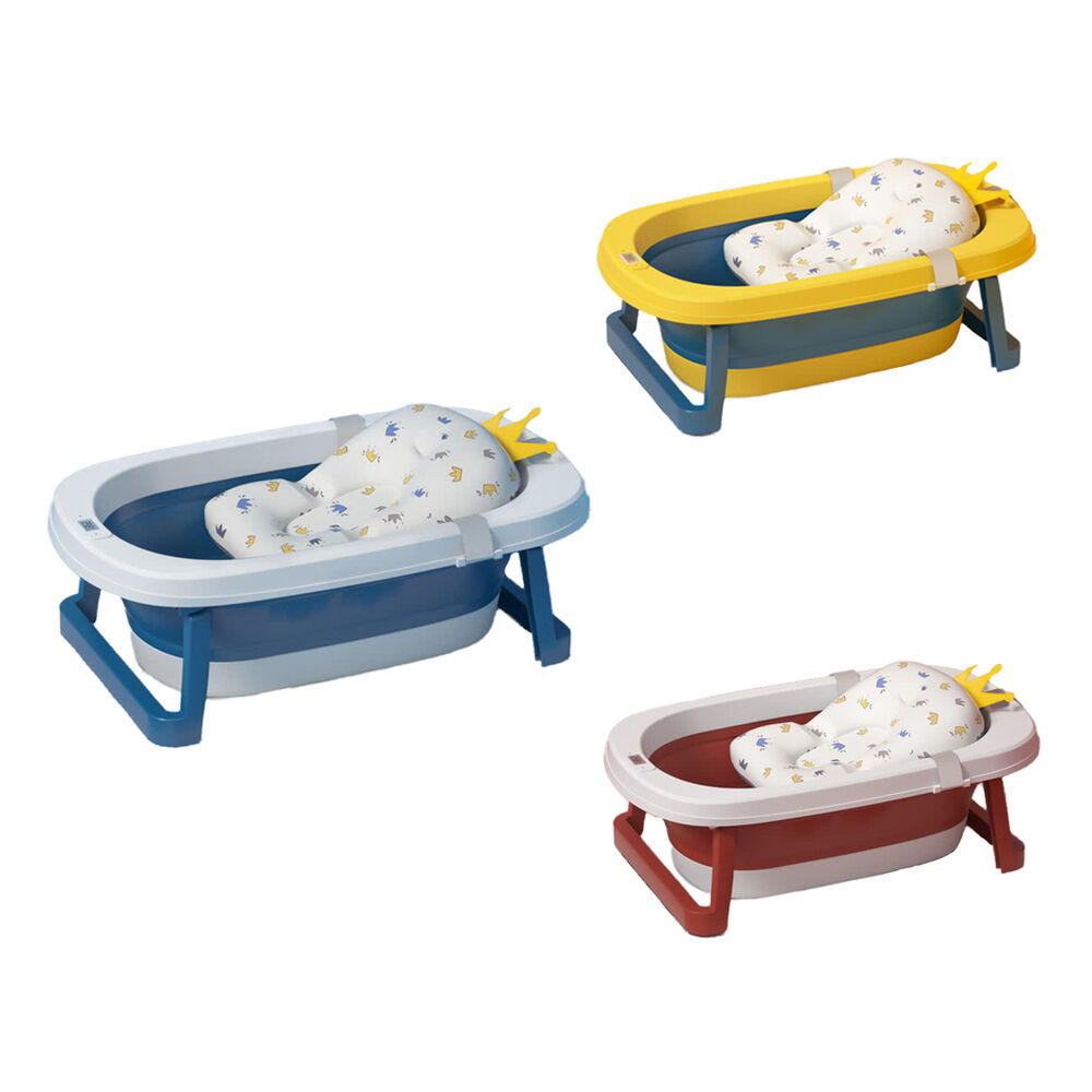 Bañera Plegable Bebé Con Termometro Y Cojín Azul Babymine image number 6.0