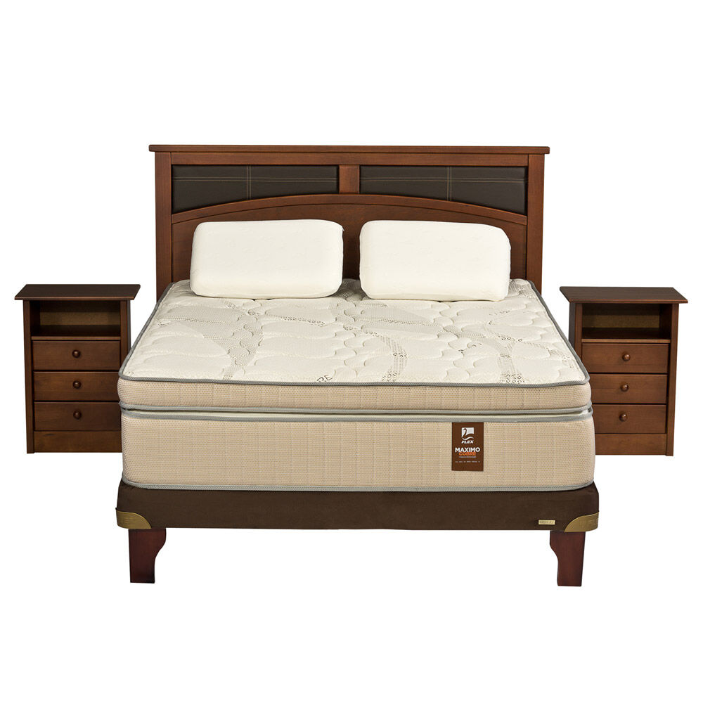 Cama Europea Flex Máximo Cobre / 2 Plazas / Base Normal + Set De Maderas + Almohadas image number 0.0