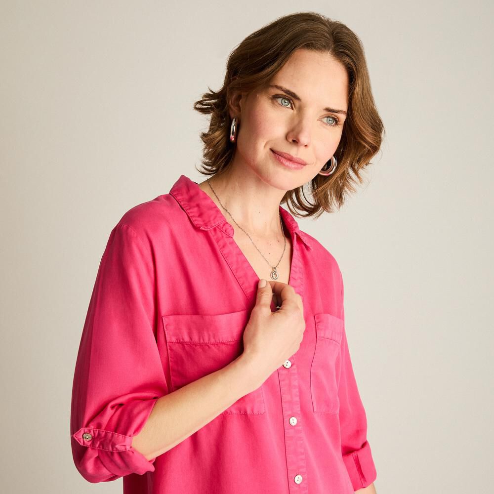 Blusa Lyocell Manga Larga Roll Up Cuello Camisero Mujer Lorenzo Di Pontti image number 3.0