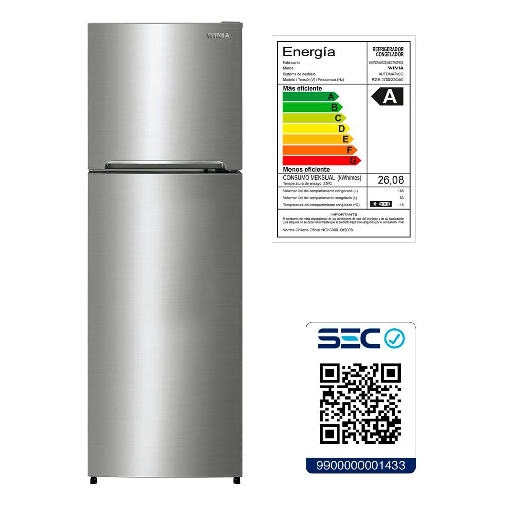 Refrigerador Top Freezer Winia RGE-2700 / No Frost / 249 Litros / A image number 6.0