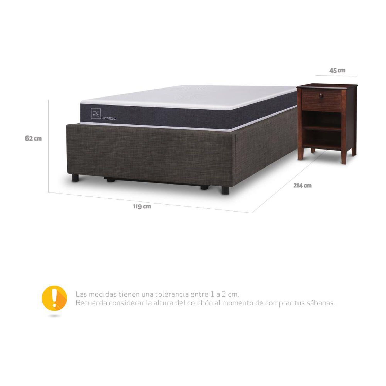 Cama Ba&uacute;l Cic New Ortopedic / 1.5 Plazas / Base Normal + Velador image number 5.0