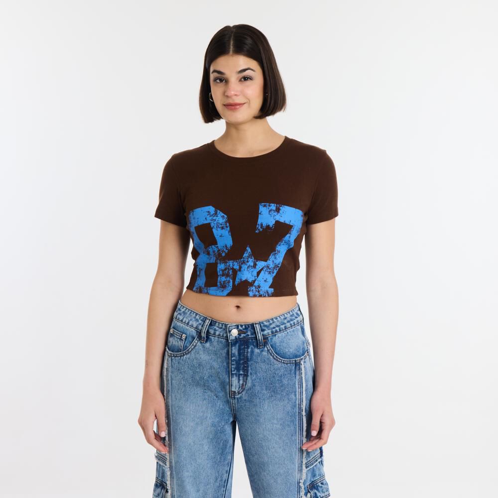 Polera Crop Print Manga Corta Cuello Redondo Mujer Rolly Go image number 0.0