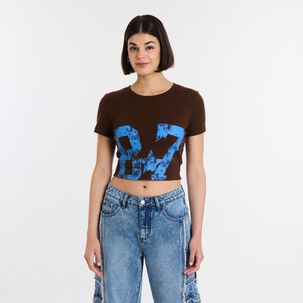 Polera Crop Print Manga Corta Cuello Redondo Mujer Rolly Go