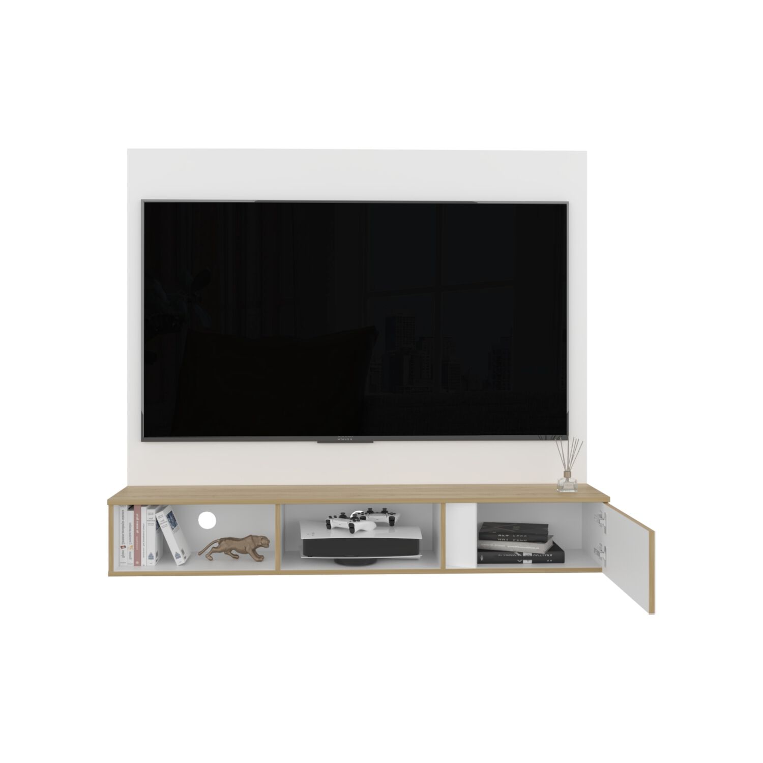 Panel Tv 65"150x132,5x29,6 Cm Blanco Y Cafe Claro image number 2.0