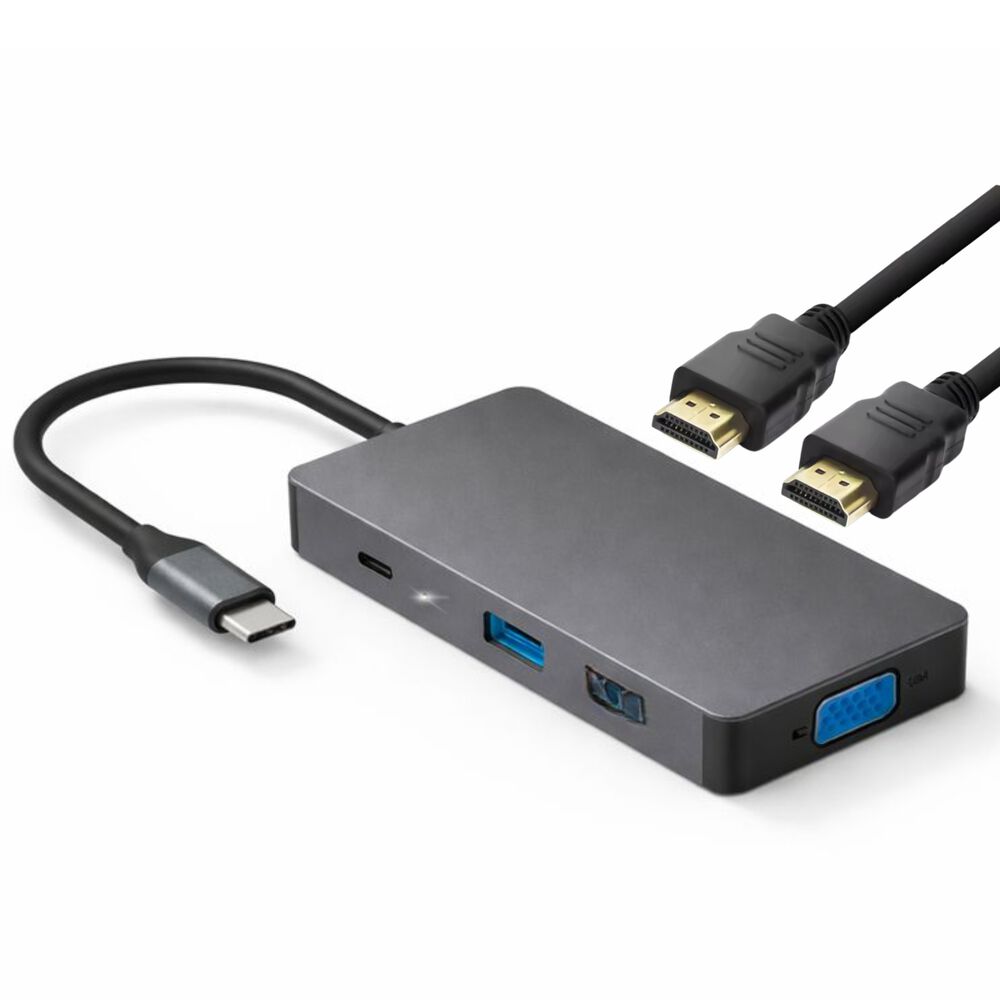 Hub Adaptador Type-c (5en1) 4k Hdmi X2/ Vga/ Type-c/ Usb 3.0 image number 2.0
