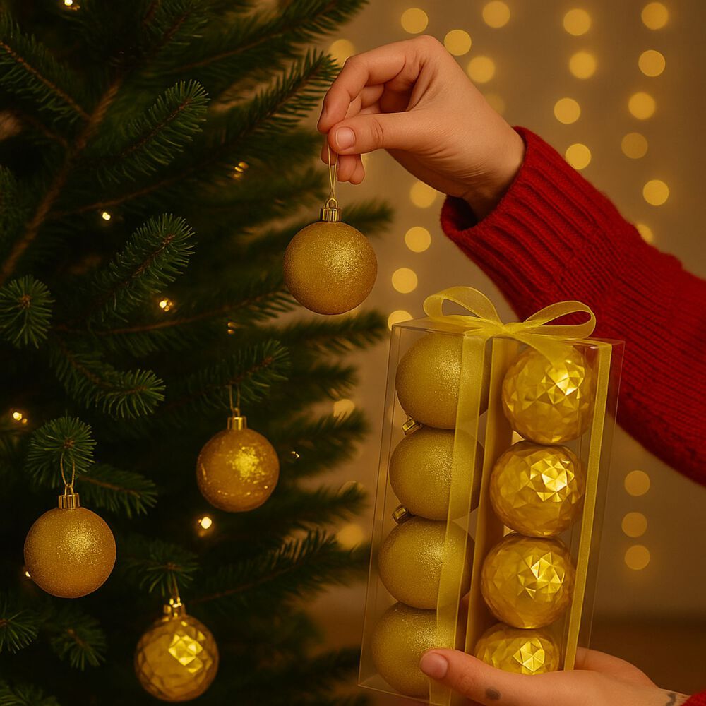 16 Esferas Navidad Bambalinas 8 Cm Dorado Navideñas Decorar image number 1.0