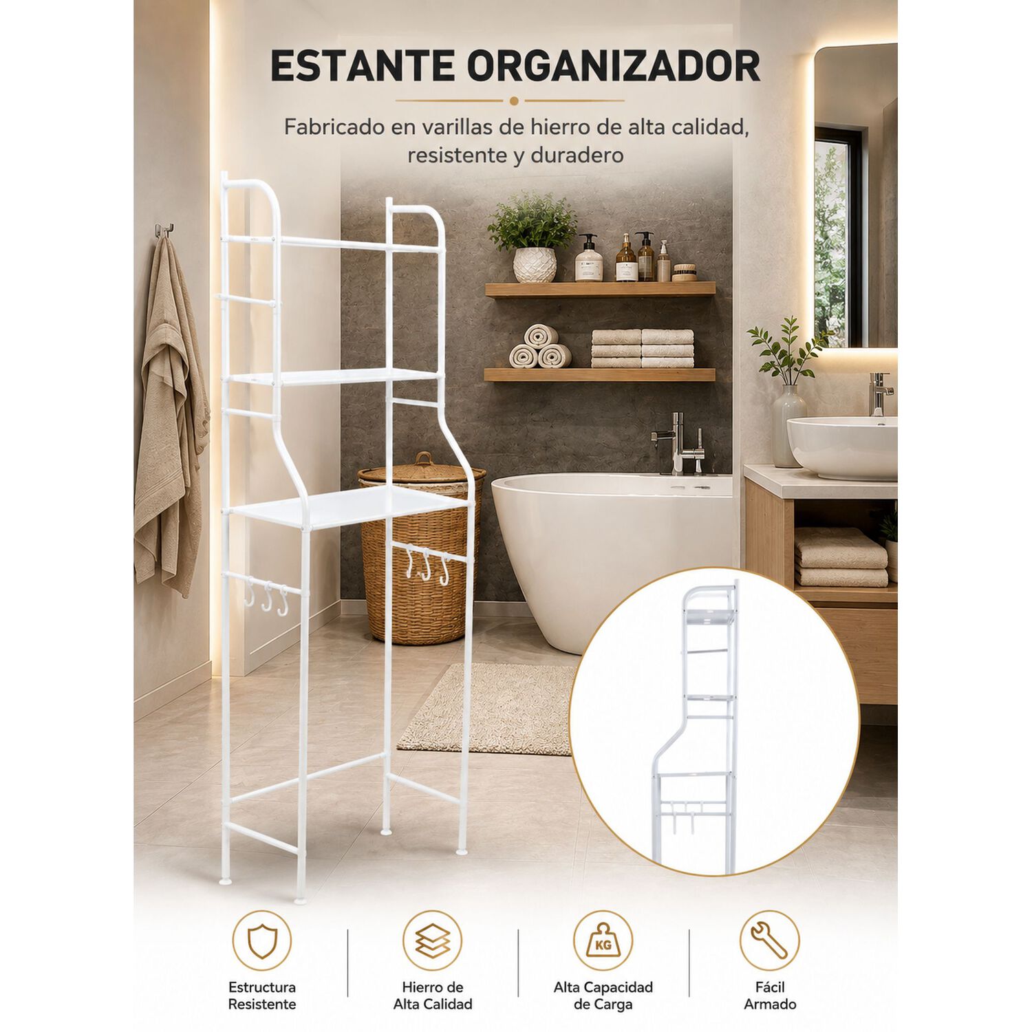 Estante Organizador De Ba&ntilde;o 3 Niveles Multifuncional image number 6.0