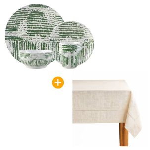 Juego De Vajilla Azhome Musgo / 16 Piezas + Mantel Azhome Rectangular