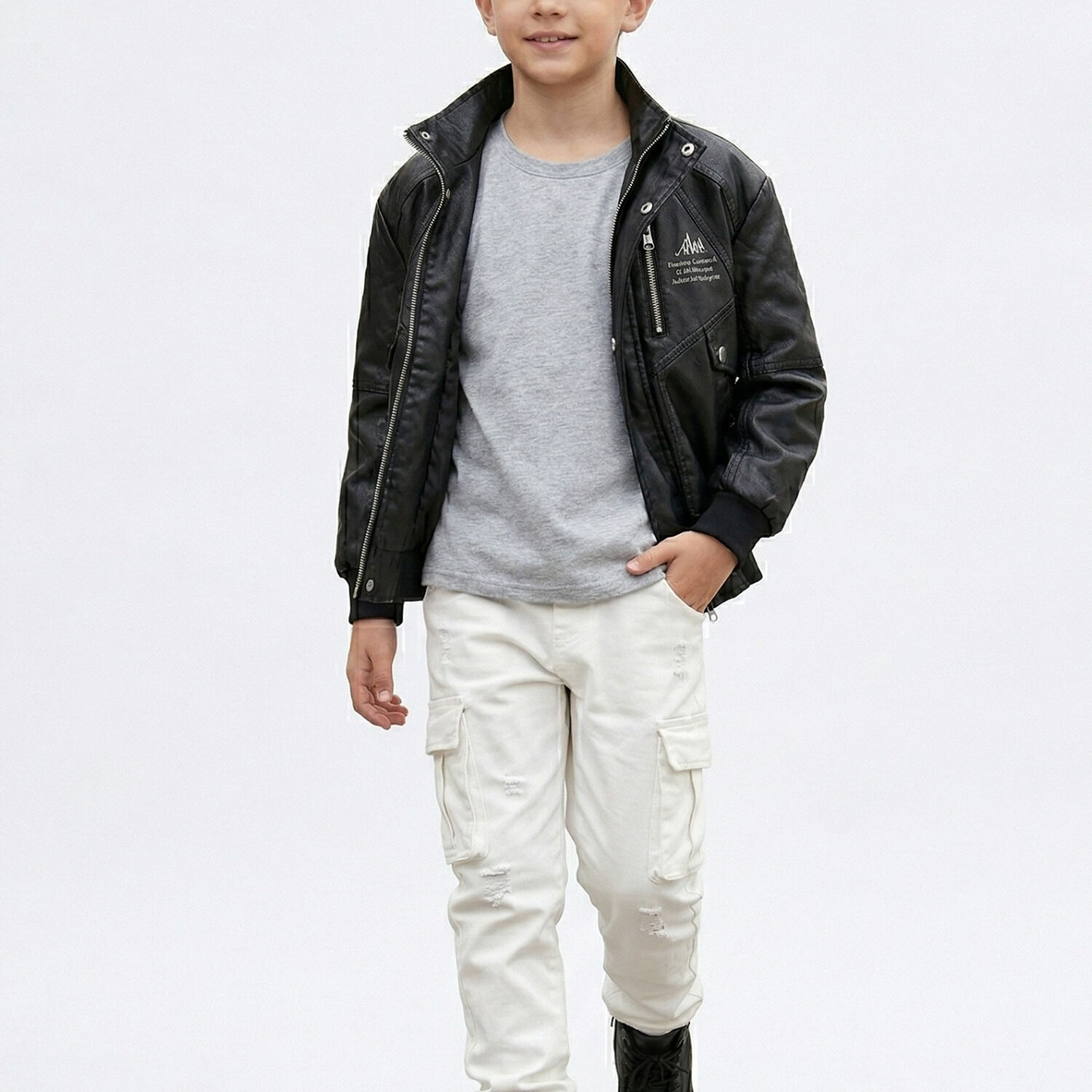 Chaqueta Ecocuero Ni O Estilo Aviador Biker Invierno Negra image number 1.0