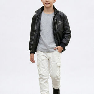 Chaqueta Ecocuero Ni O Estilo Aviador Biker Invierno Negra