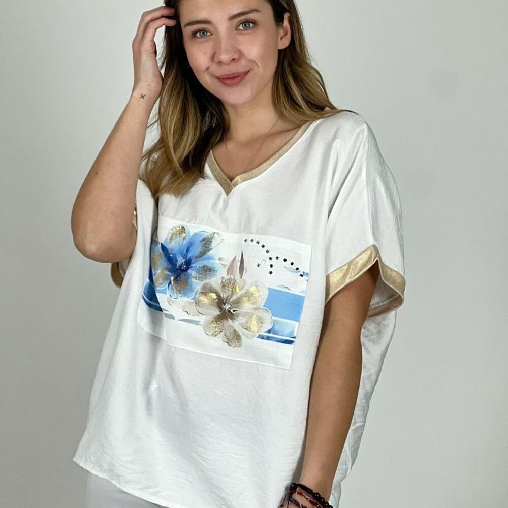 Polera Italiana Diseño Camelias Doradas image number 0.0