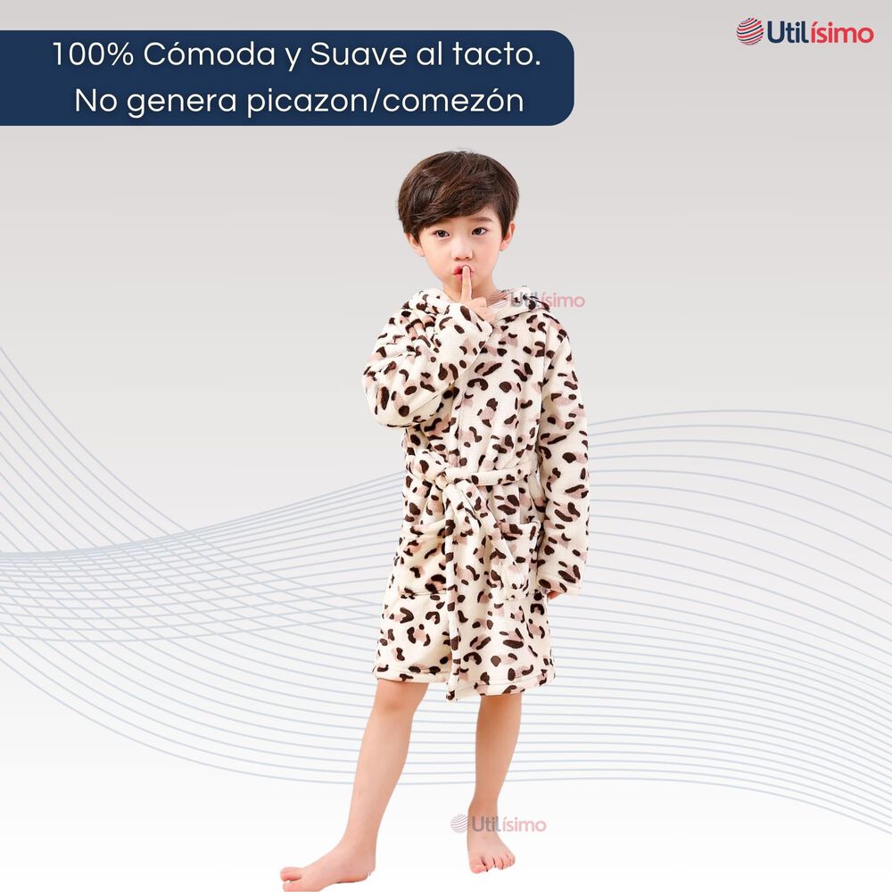 Bata De Ba&ntilde;o Capucha Bolsillos Ni&ntilde;o Ni&ntilde;a Polar Animal Print image number 4.0