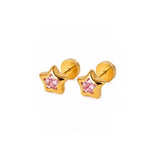 Aros Abridores Estrella 5 Puntas 7mm Oro 18k Rosado Mujer Rosa Claro