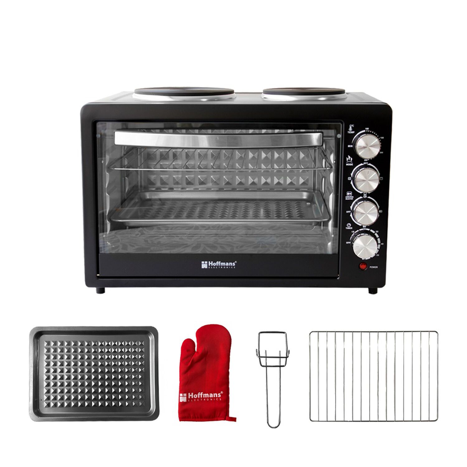 Horno Eléctrico 55 Litros Con 2 Placas 2000w + 1600w Grill
