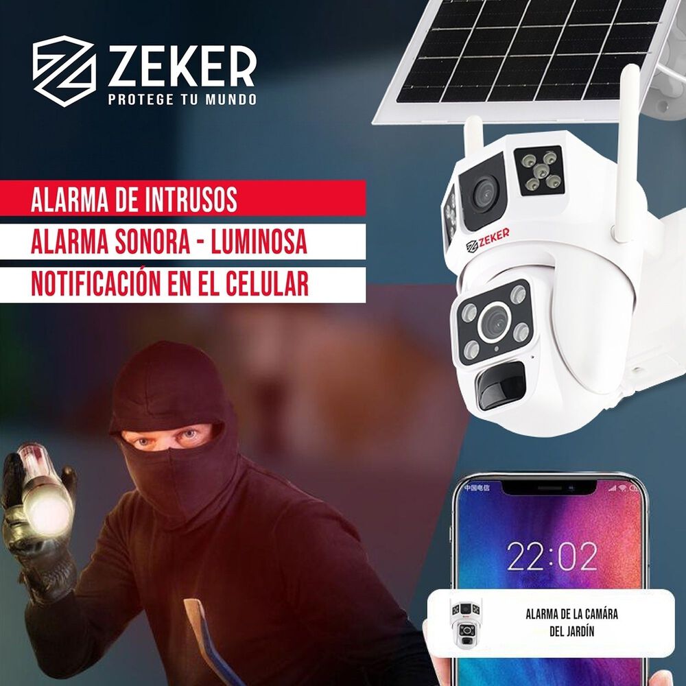 Camara De Seguridad Solar Vigilancia Doble Zeker 3mp Pack X2 image number 3.0