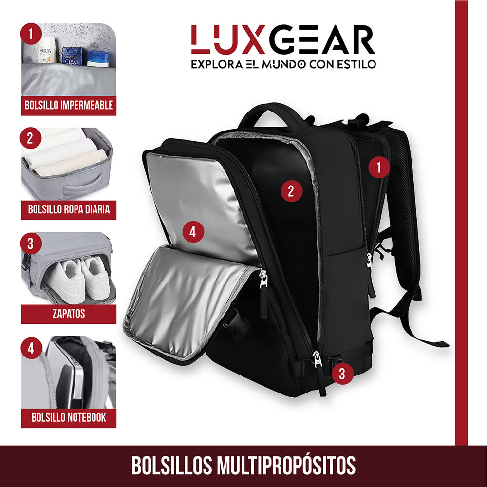 Mochila De Viaje Luxgear Nomadlife Impermeable Cabina image number 2.0